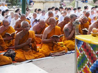 monks praying, Bodhgaya • India • Bihar