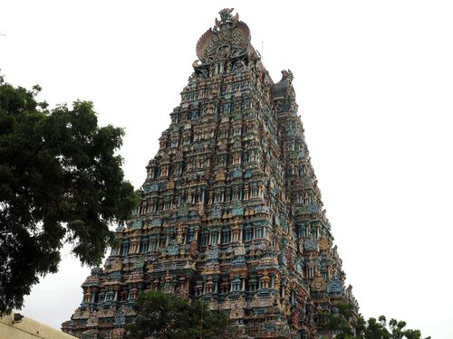 One of the towers of Arulmigu Meenakshi Sundareswarar Thirukovil Temple in Madurai, Tamil Nadu India